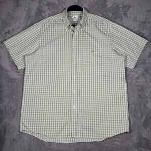 Lacoste Plaid Short Sleeve Button Down Shirt Mens Size 45 Green Beige